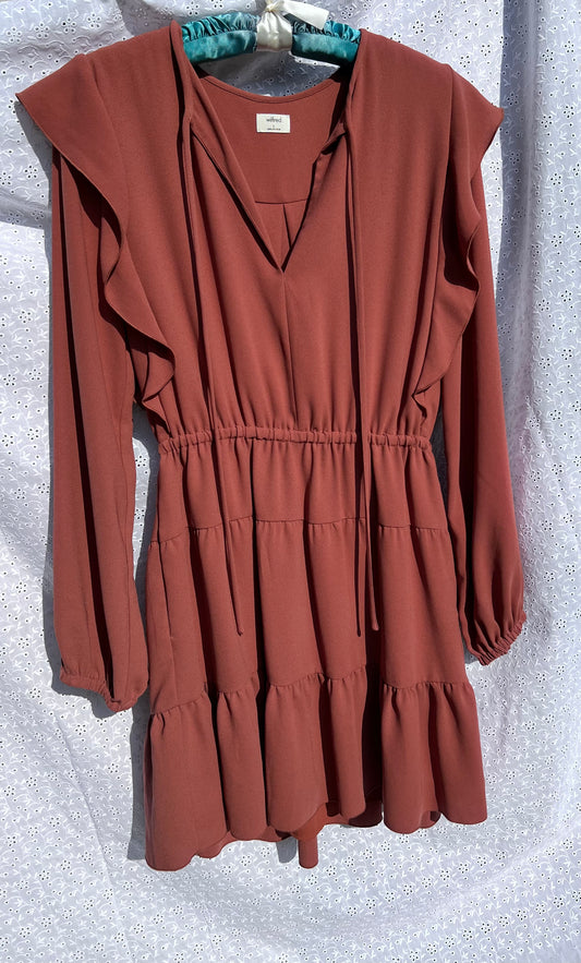 Wilfred Aritzia Red Long Sleeve Ruffle Mini Dress