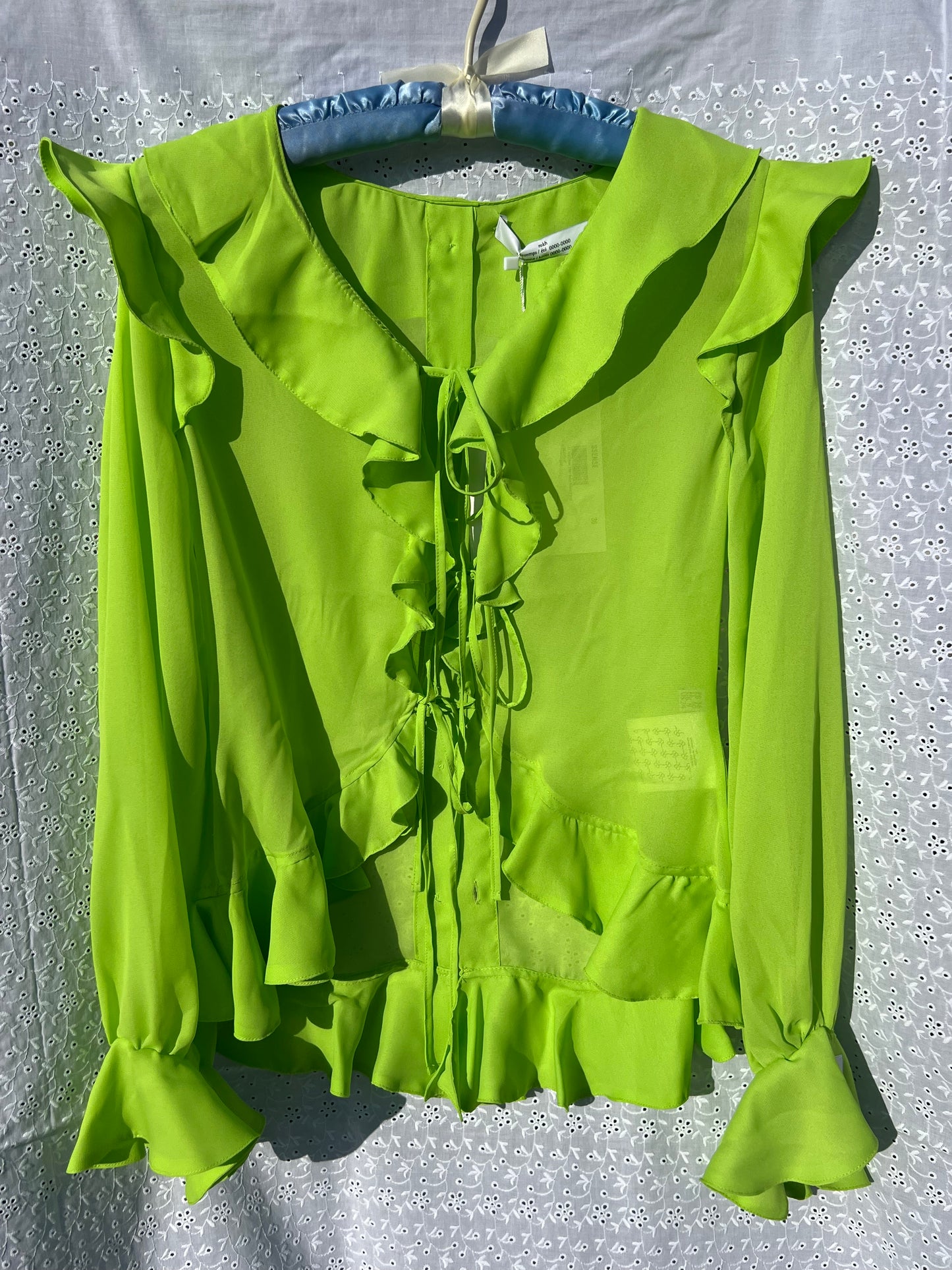 Rokh Neon Green Ruffle Button Back Blouse