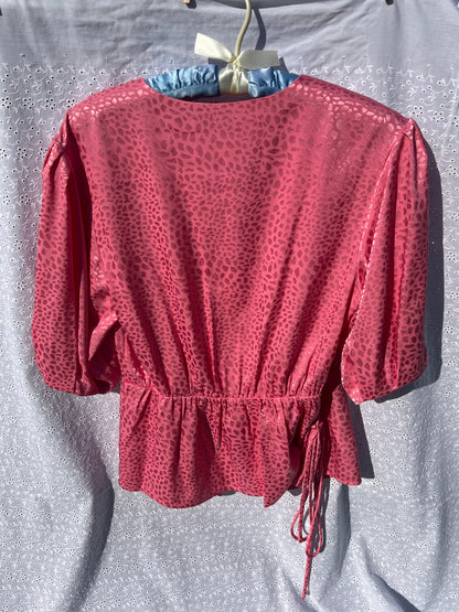 Rebecca Minkoff Pink Puff Sleeve Wrap Tie Top