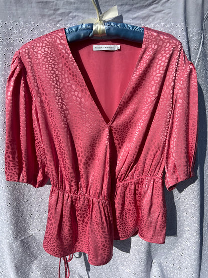 Rebecca Minkoff Pink Puff Sleeve Wrap Tie Top