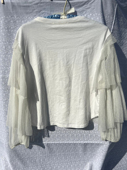 See by Chloe White Sheer Long Sleeve Tiered Lace Top