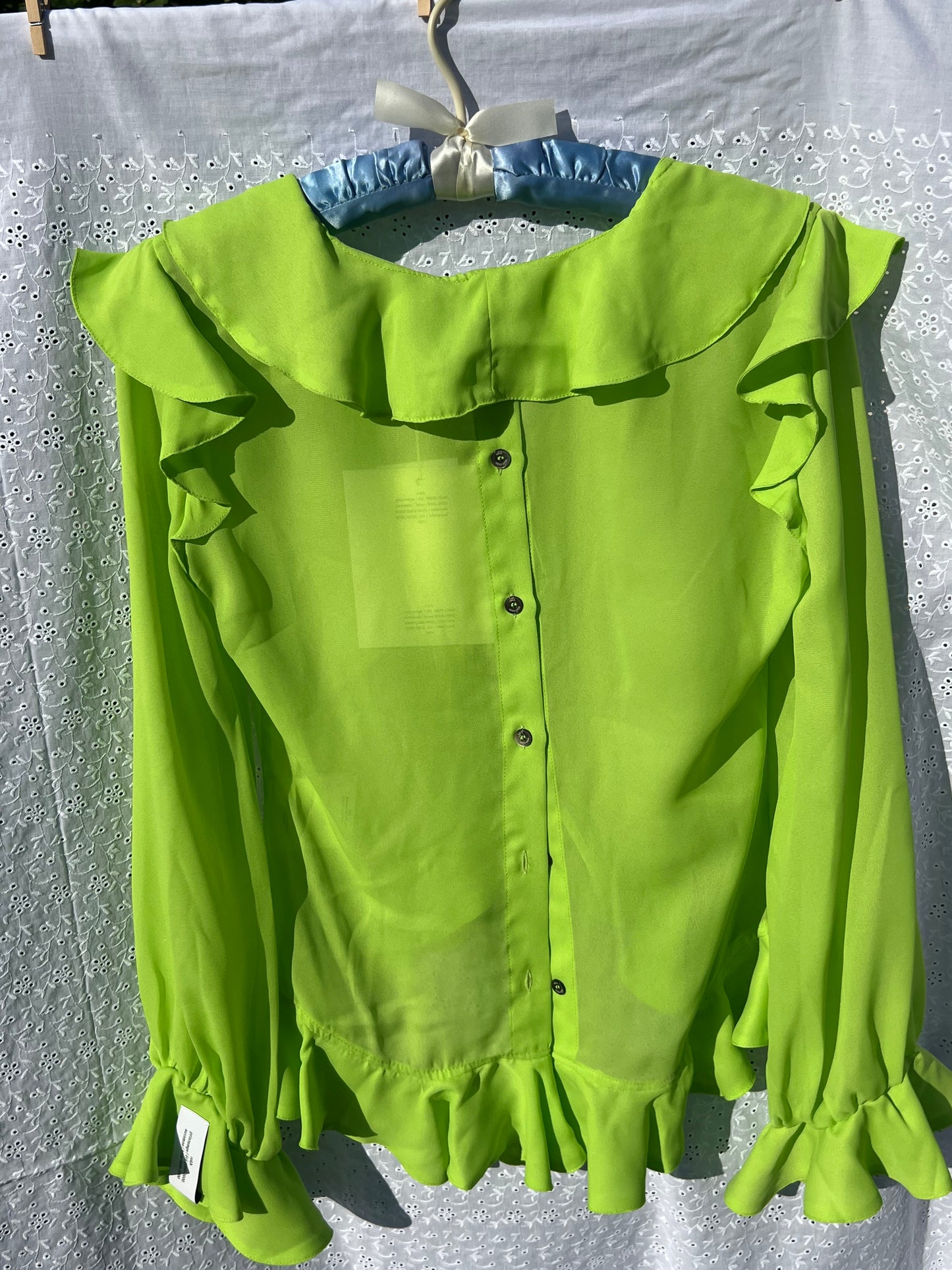 Rokh Neon Green Ruffle Button Back Blouse