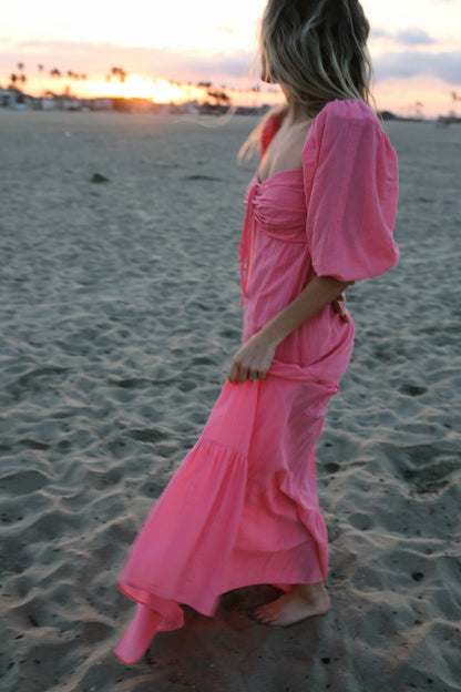 Iorane Pink Puff Sleeve Maxi Dress