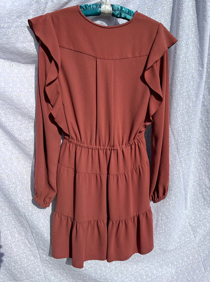 Wilfred Aritzia Red Long Sleeve Ruffle Mini Dress