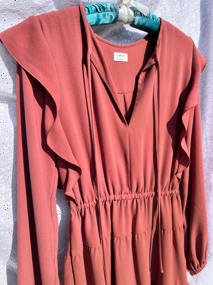 Wilfred Aritzia Red Long Sleeve Ruffle Mini Dress