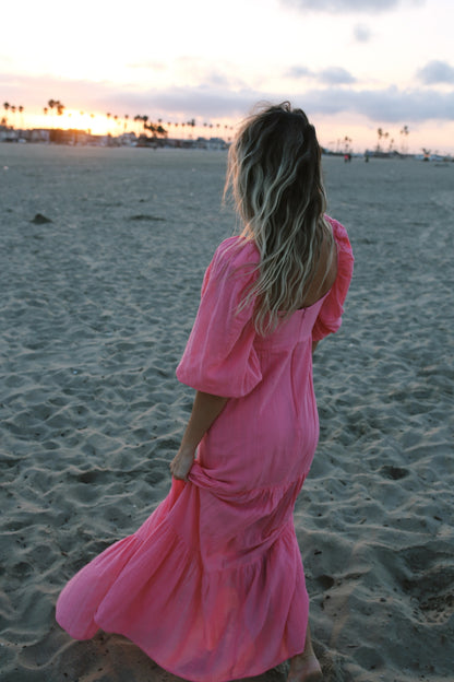 Iorane Pink Puff Sleeve Maxi Dress