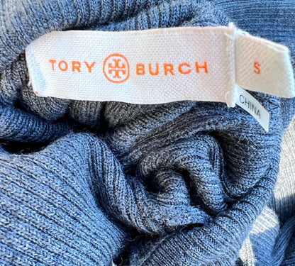 Tory Burch Wool Blend Ribbed Grey Turtleneck Sweater Top