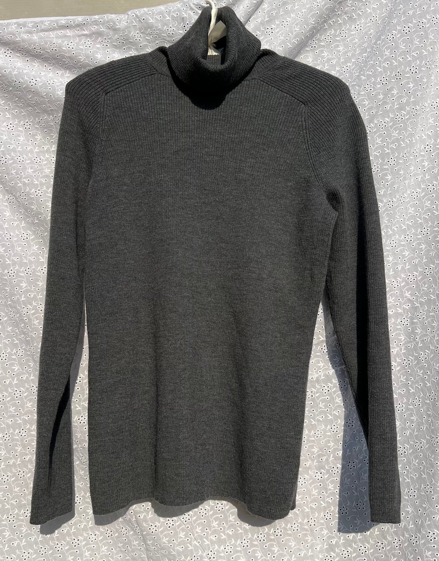 Tory Burch Wool Blend Ribbed Grey Turtleneck Sweater Top