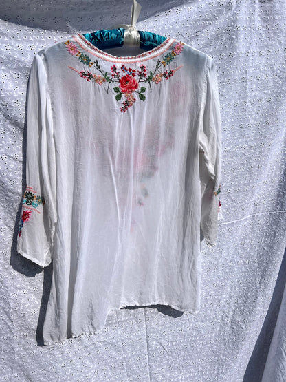 Johnny Was Floral Embroidered Top