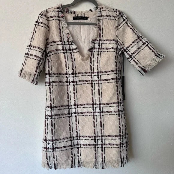 Revolve x House Of Harlow 1960 Tweed Plaid Fringe Dress